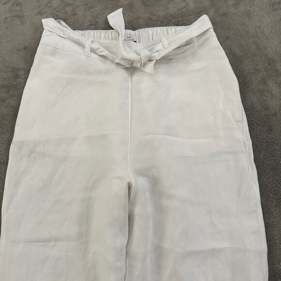 H Halston White Wide Leg Linen Blend Pull On Pants Women's LARGE Vacation Resort - Picture 2 of 7